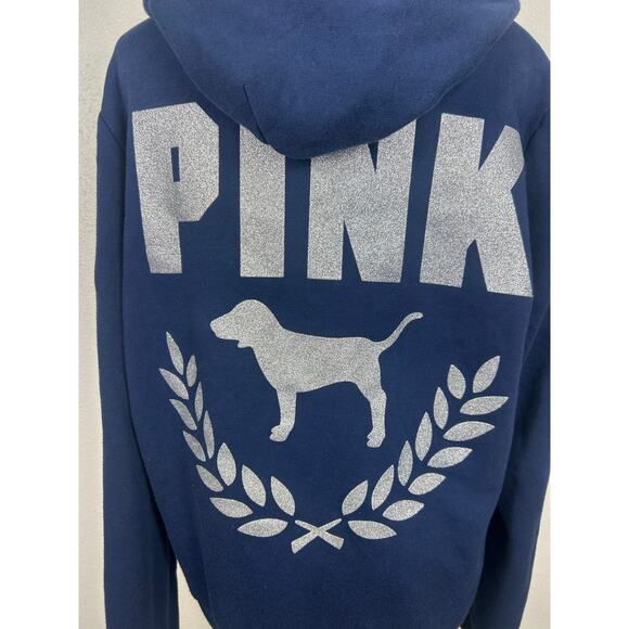 Victoria's Secret PINK Campus Bling Full Zip Glitter Hoodie Navy Blue Sz XL - Picture 6 of 6